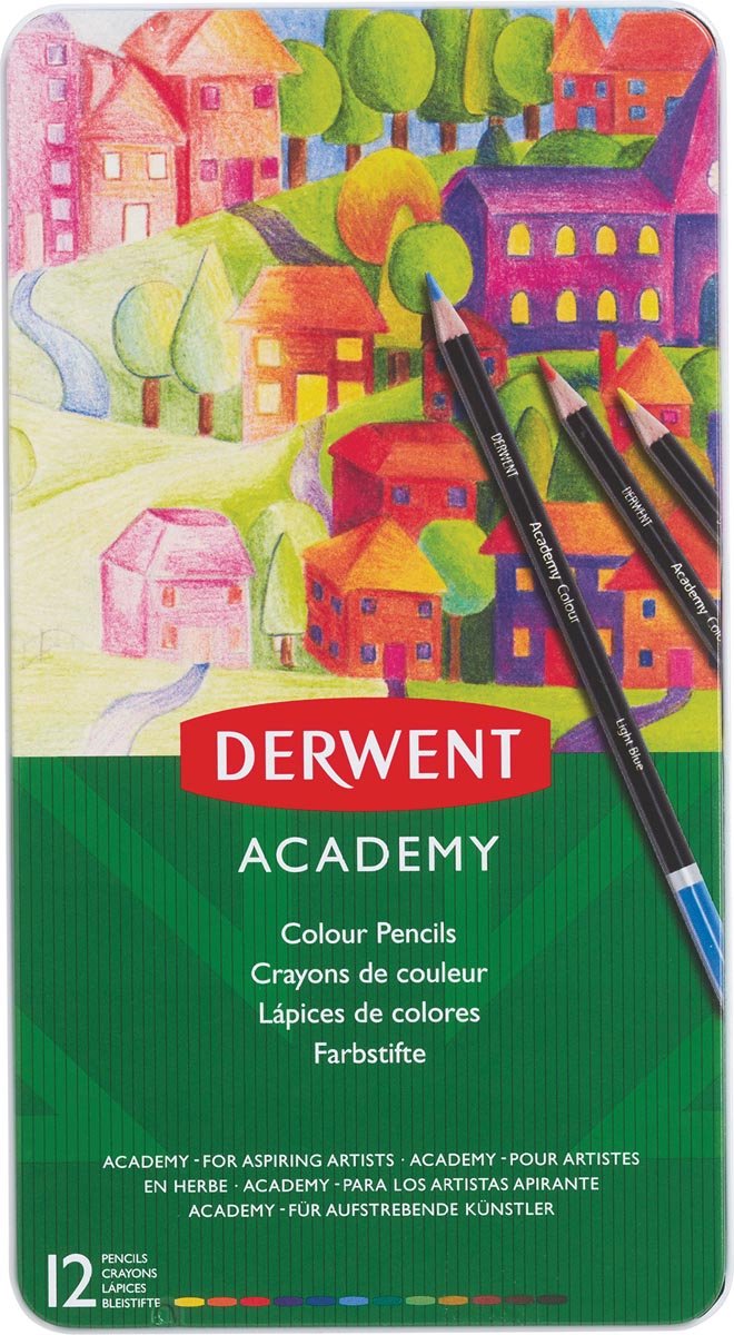 Kleurpotloden Derwent Academy blik à 12 stuks assorti | 6 stuks